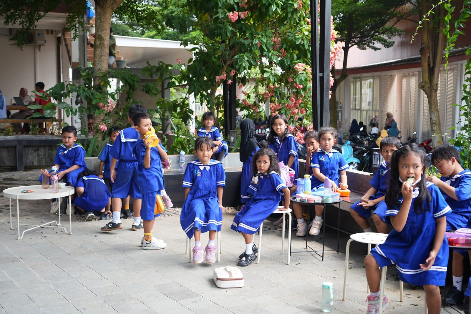 Pupils playing in the school courtyard at break time